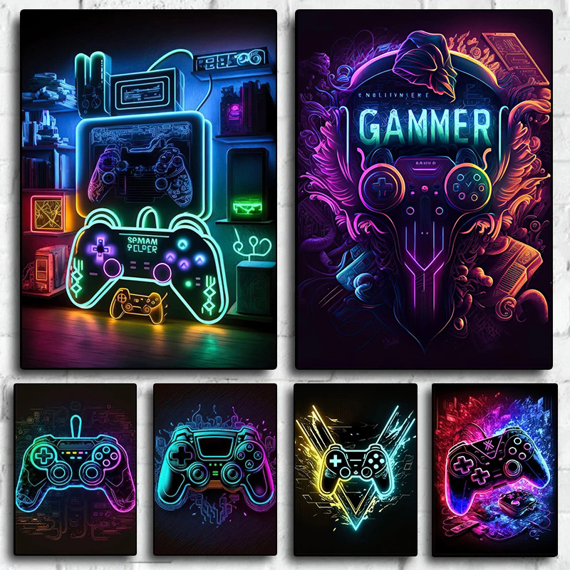 Esports Gaming Houses - Nowoczesny neonowy pop-artowy plakat gamingowy, kolorowy