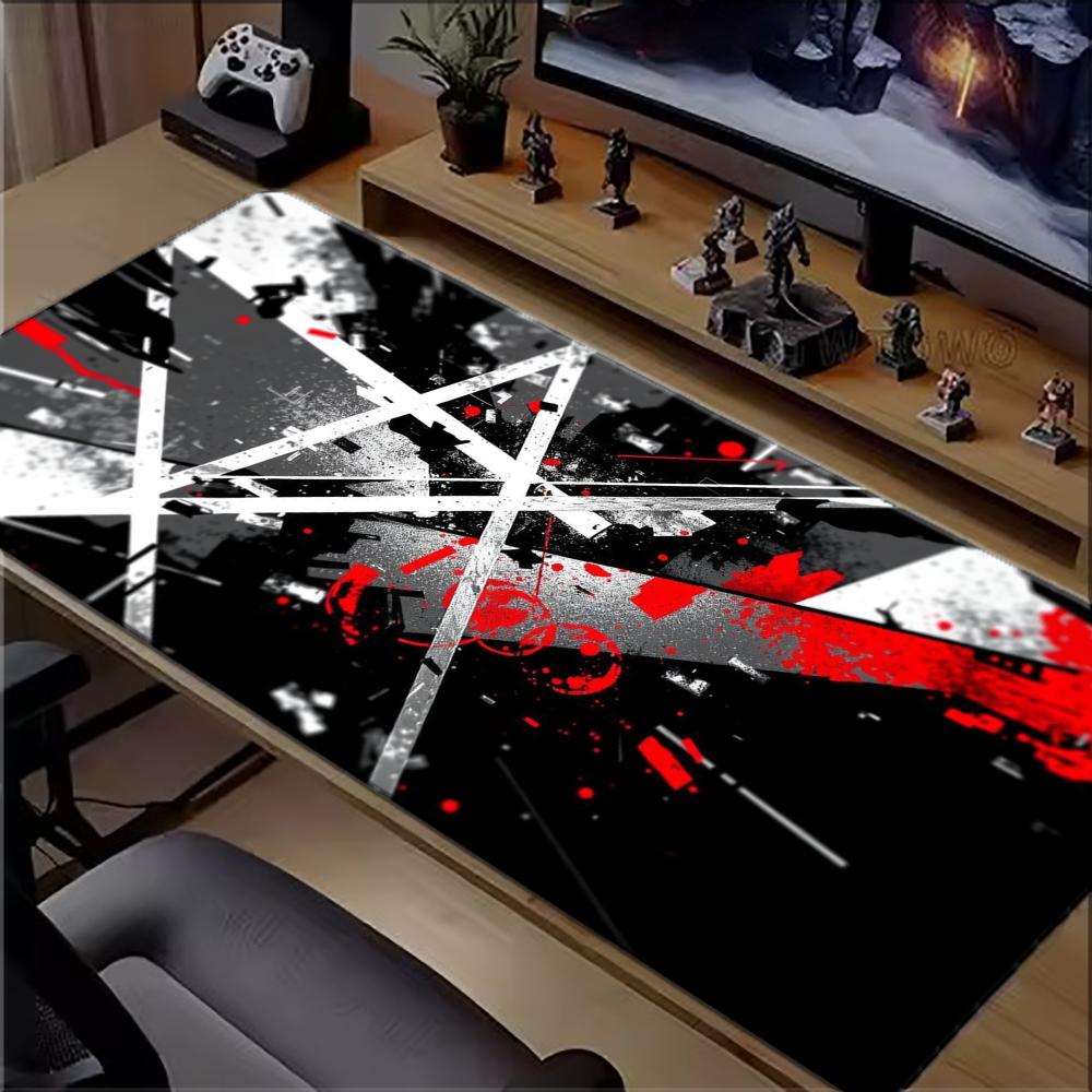 Esports And Gaming Industry - Czerwono-biało-czarna, przemysłowa, grunge, duża, rozszerzona podkładka